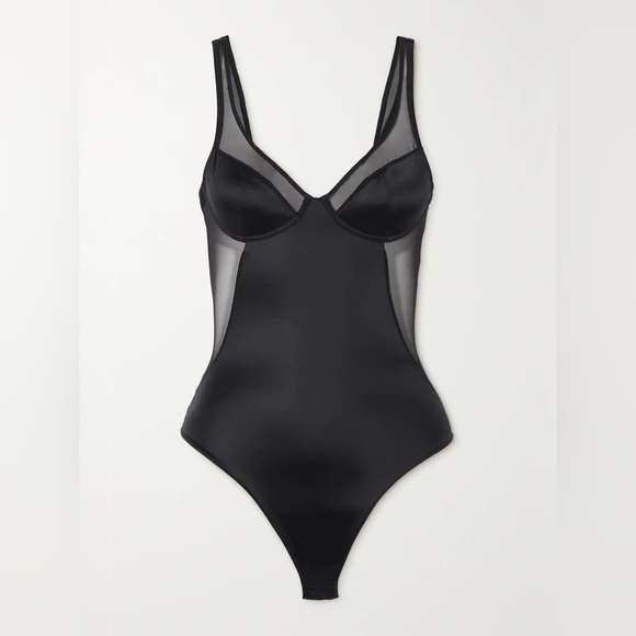 SPANX Tops - Spanx Shaping mesh-trimmed stretch-satin thong bodysuit